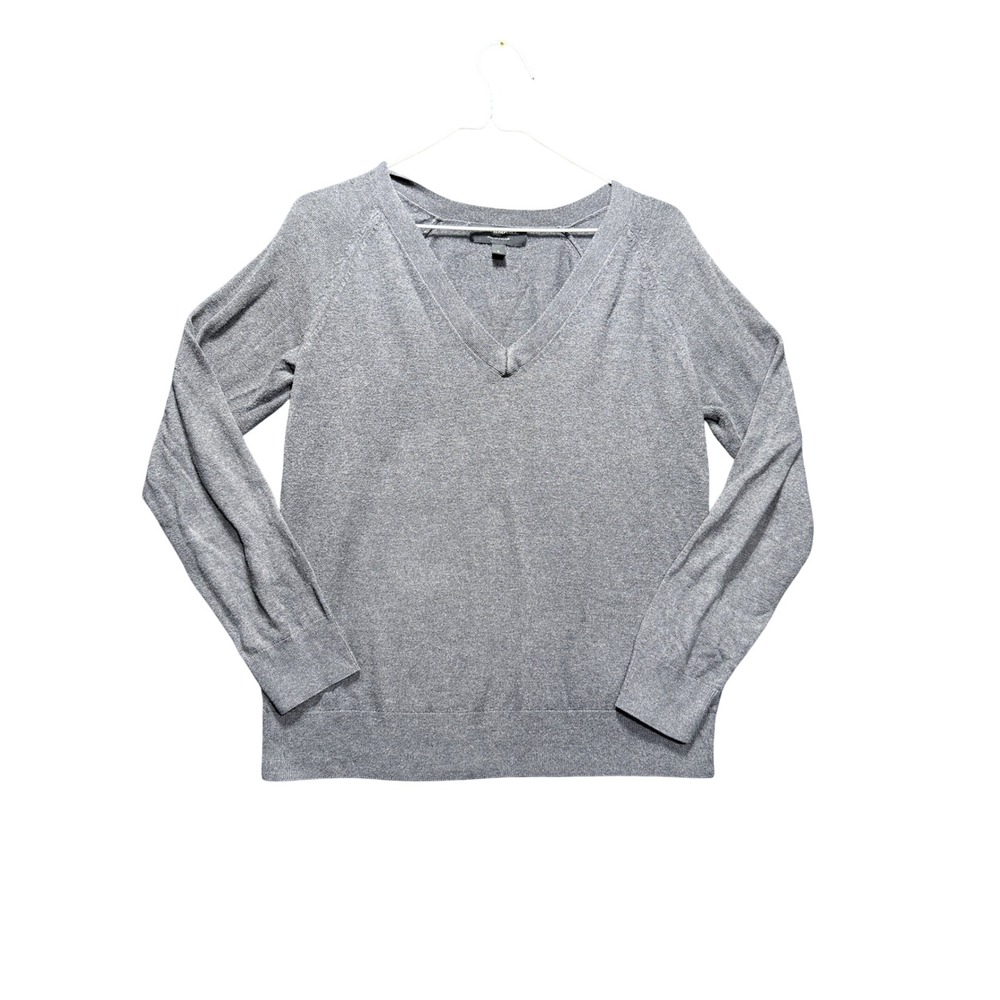Banana Republic Forever Sweater Women Small Gray V-Neck Cotton Rayon Long Sleeve